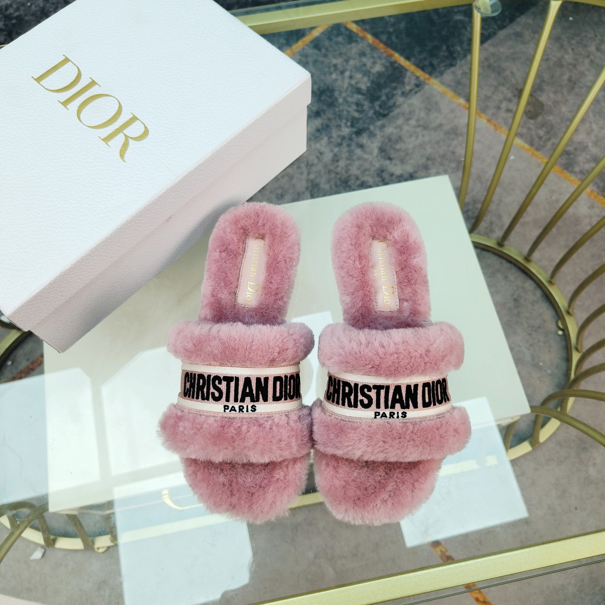 Dior Shoes Slippers Embroidery Rubber Wool Fall/Winter Collection