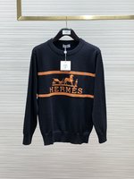 Hermes Clothing Knit Sweater Sweatshirts Embroidery Knitting Fall/Winter Collection Fashion Long Sleeve