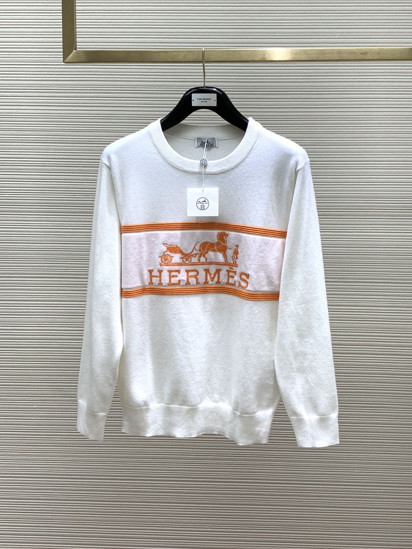 Hermes Clothing Knit Sweater Sweatshirts Embroidery Knitting Fall/Winter Collection Fashion Long Sleeve