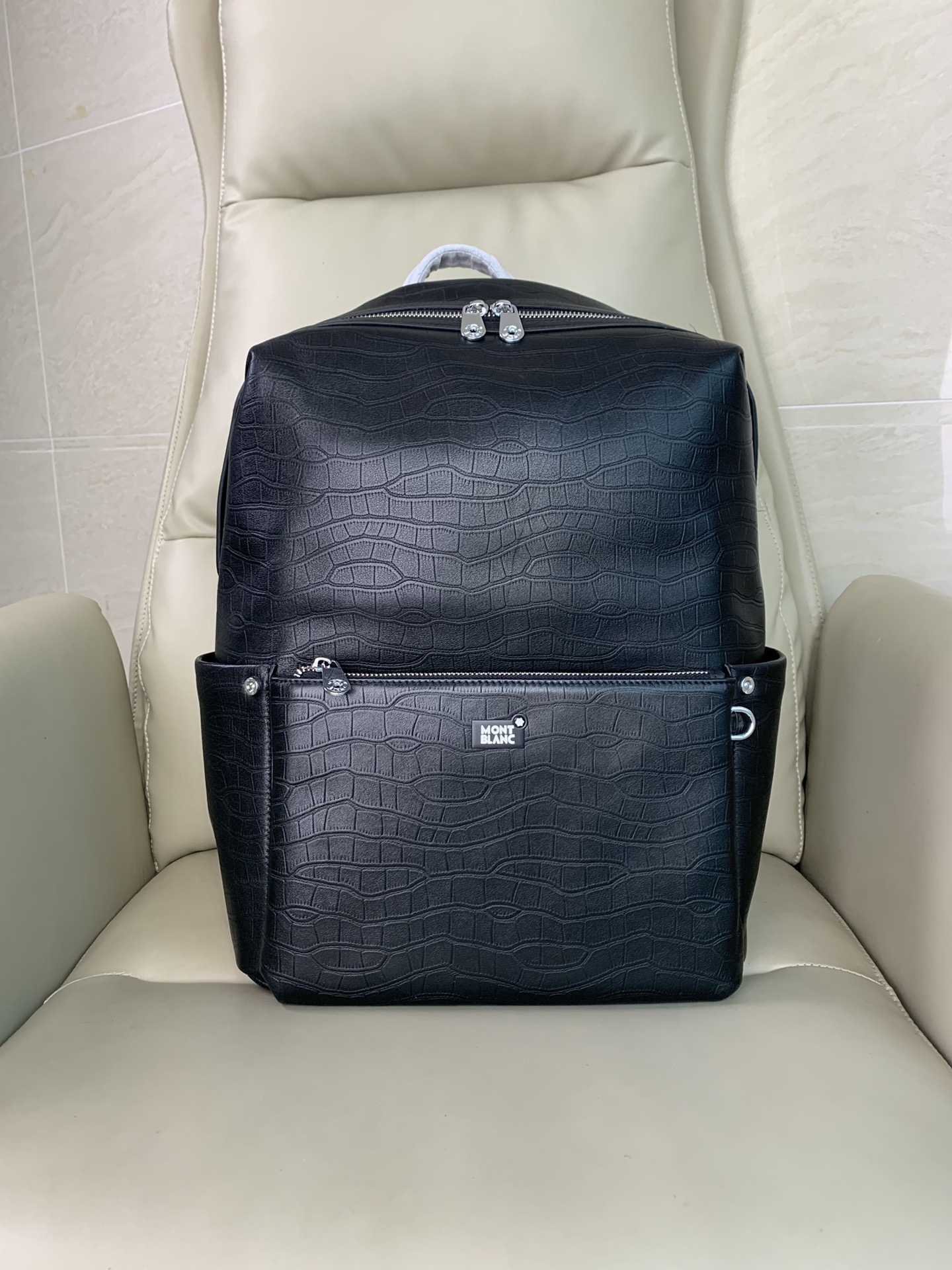 MontBlanc sacs Sac À Dos Noir Cuir de veau vache Peau crocodile