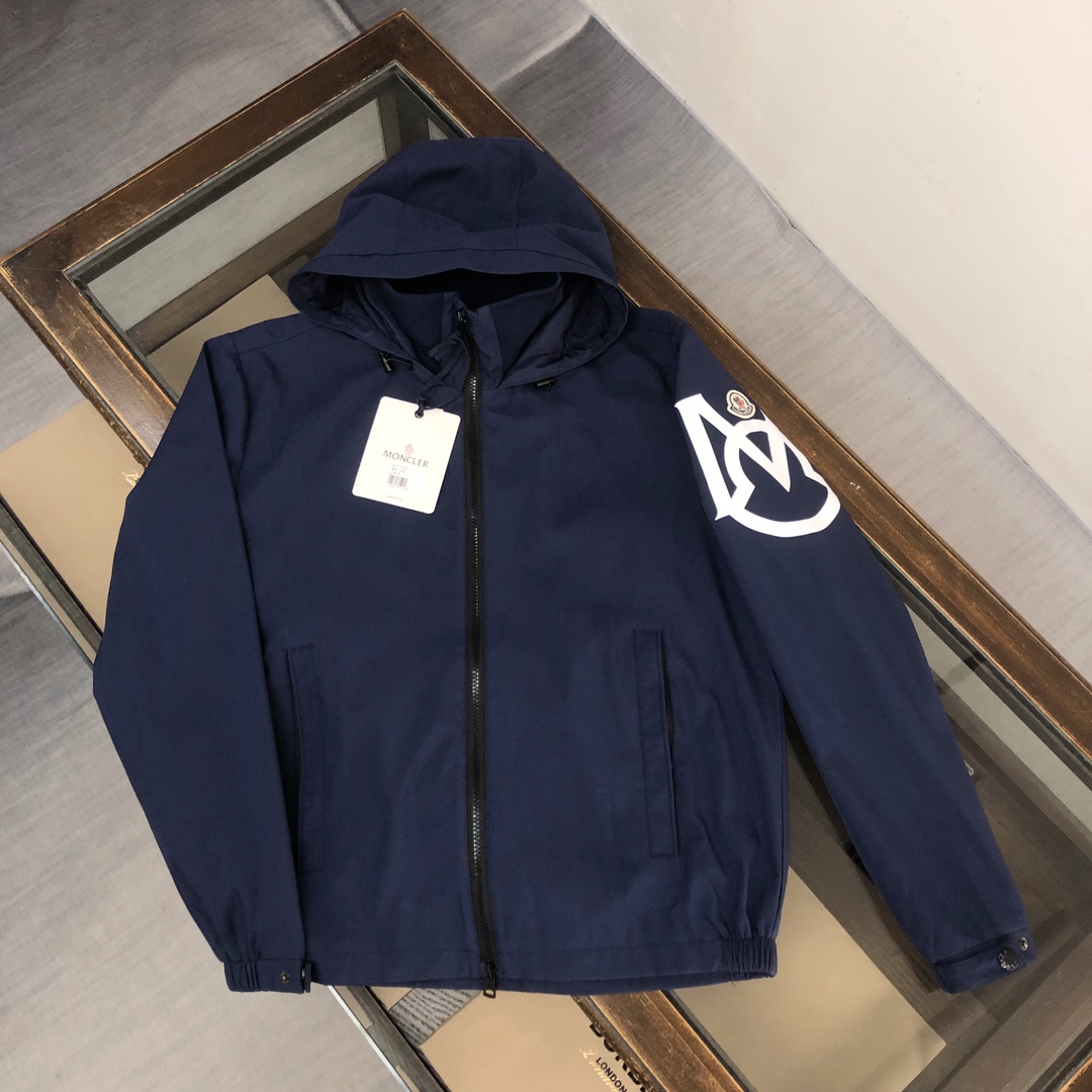 Moncler Clothing Coats & Jackets Windbreaker Black Blue White Printing Spring/Fall Collection Fashion