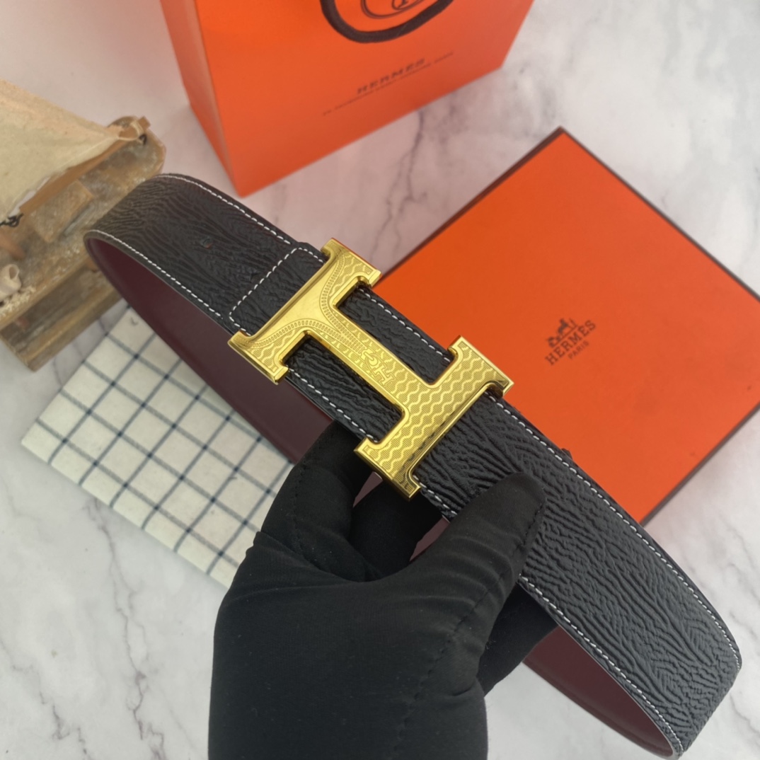 Original 130 Hermès💕 Serie de cinturones de cuero especial, hebilla de acero inoxidable fina de fábrica original, tact…