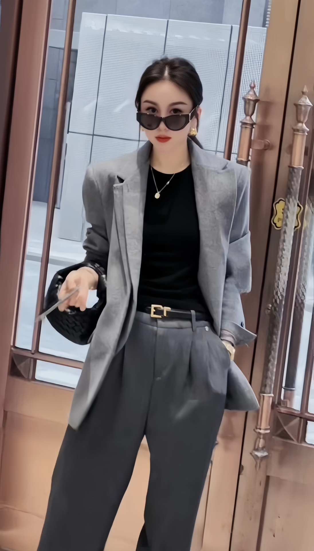 Wool Blend Blazer Suit Set with Double Lapel Design in Minimalist Style