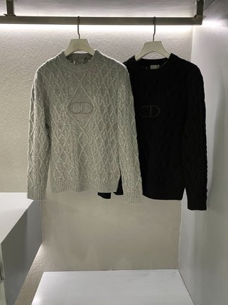 Dior Wholesale Clothing Knit Sweater Sweatshirts Sellers Online Black Grey Embroidery Unisex Cashmere Knitting Fall/Winter Collection Vintage
