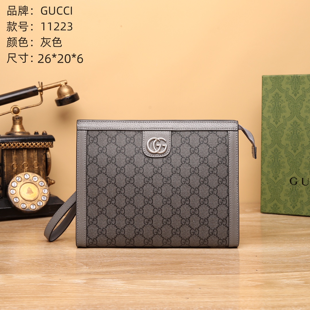 Gucci Heren Clutch met GG-patroon - Stijlvolle Handtas in Grijs, 26x20x6 cm