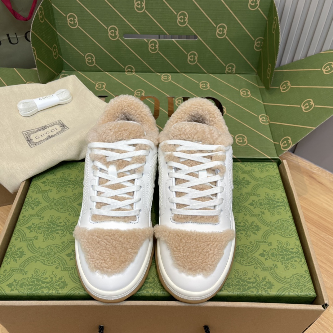 GUCCI Mac80 Sneakers White Leather Shearling Lace-Up