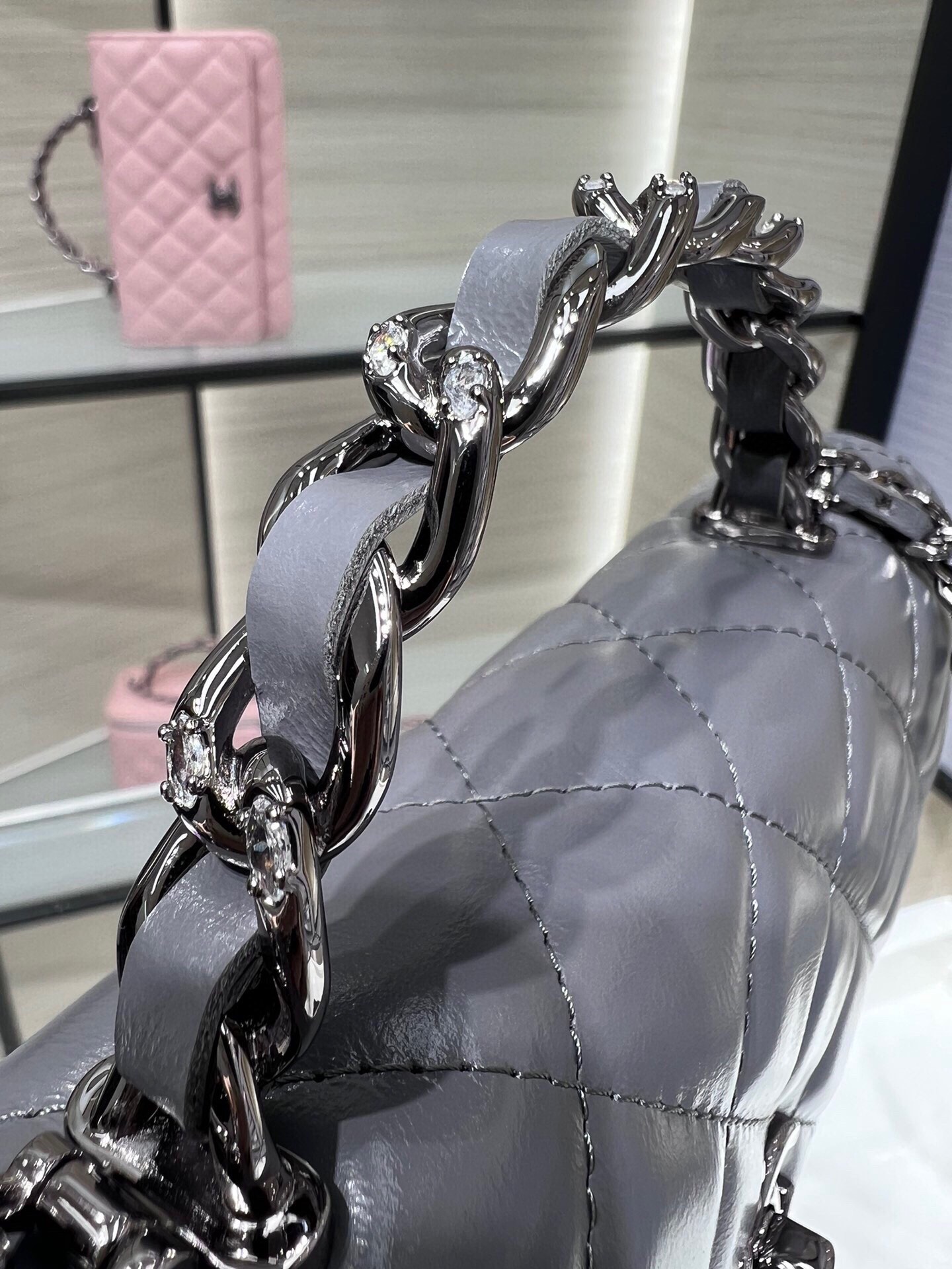 K新品辽色水钻手柄风琴包双层WOC水钻配牛皮AY尺寸:18.5116cm