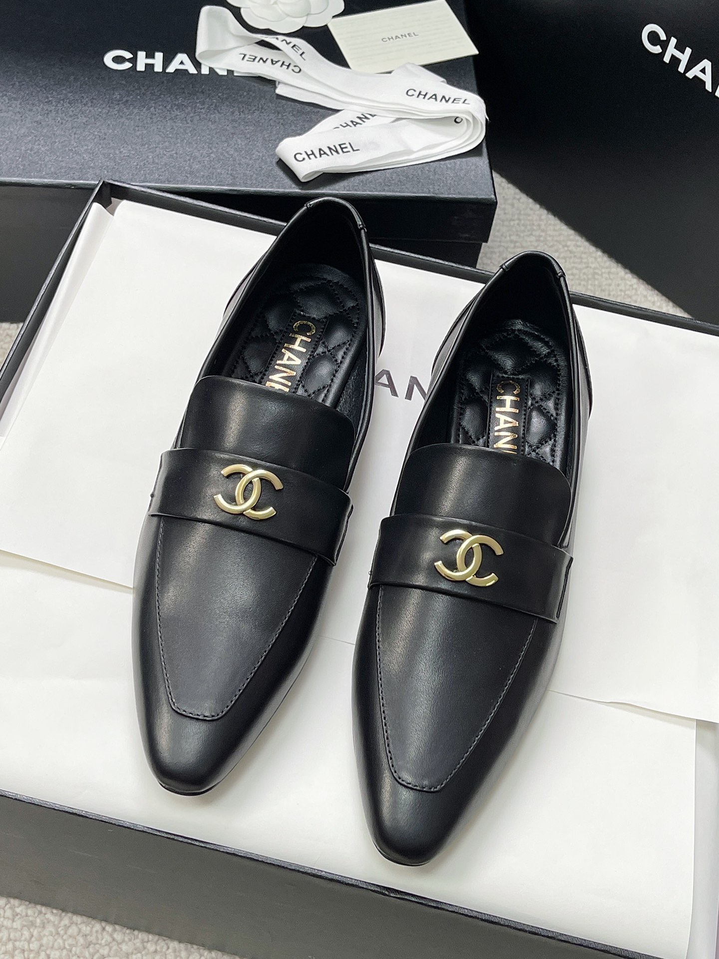 Chanel Shoes Loafers Genuine Leather Patent Sheepskin