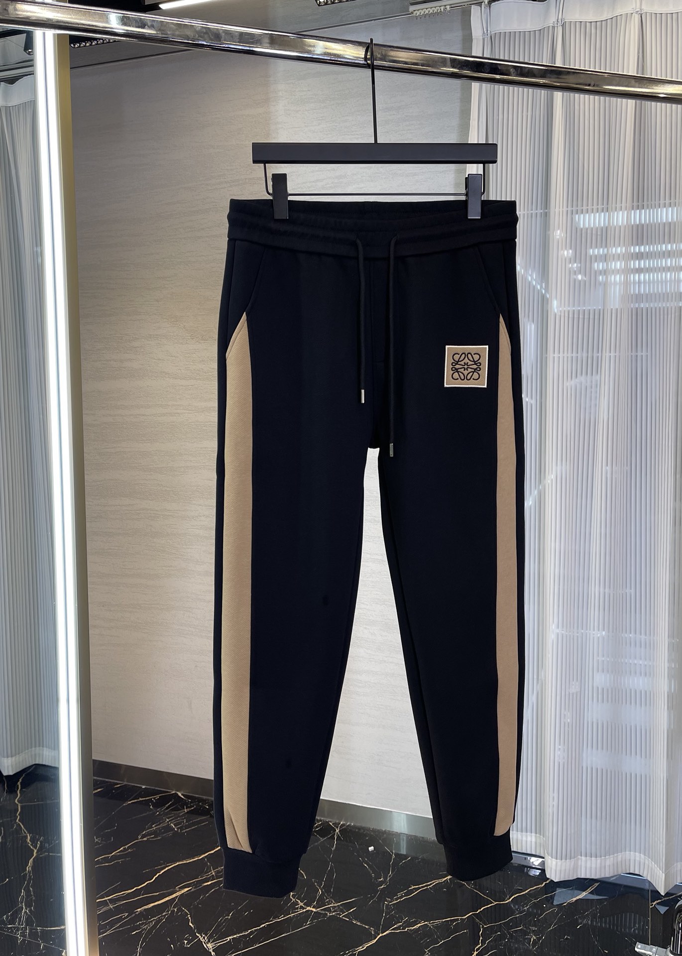 Loewe Clothing Pants & Trousers Apricot Color Black Embroidery Cotton Fall/Winter Collection