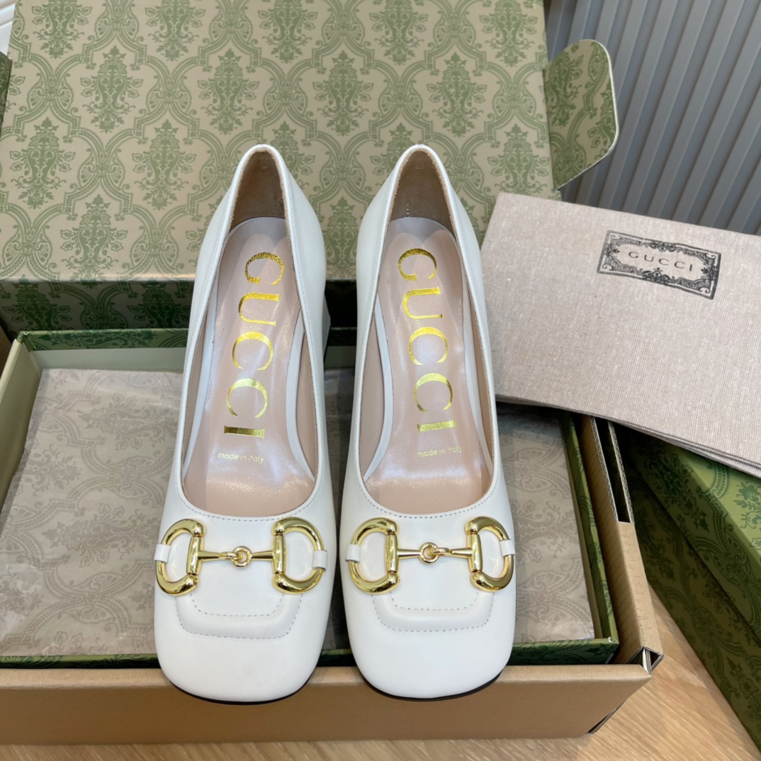 GUCCI High Heels White Leather Horsebit