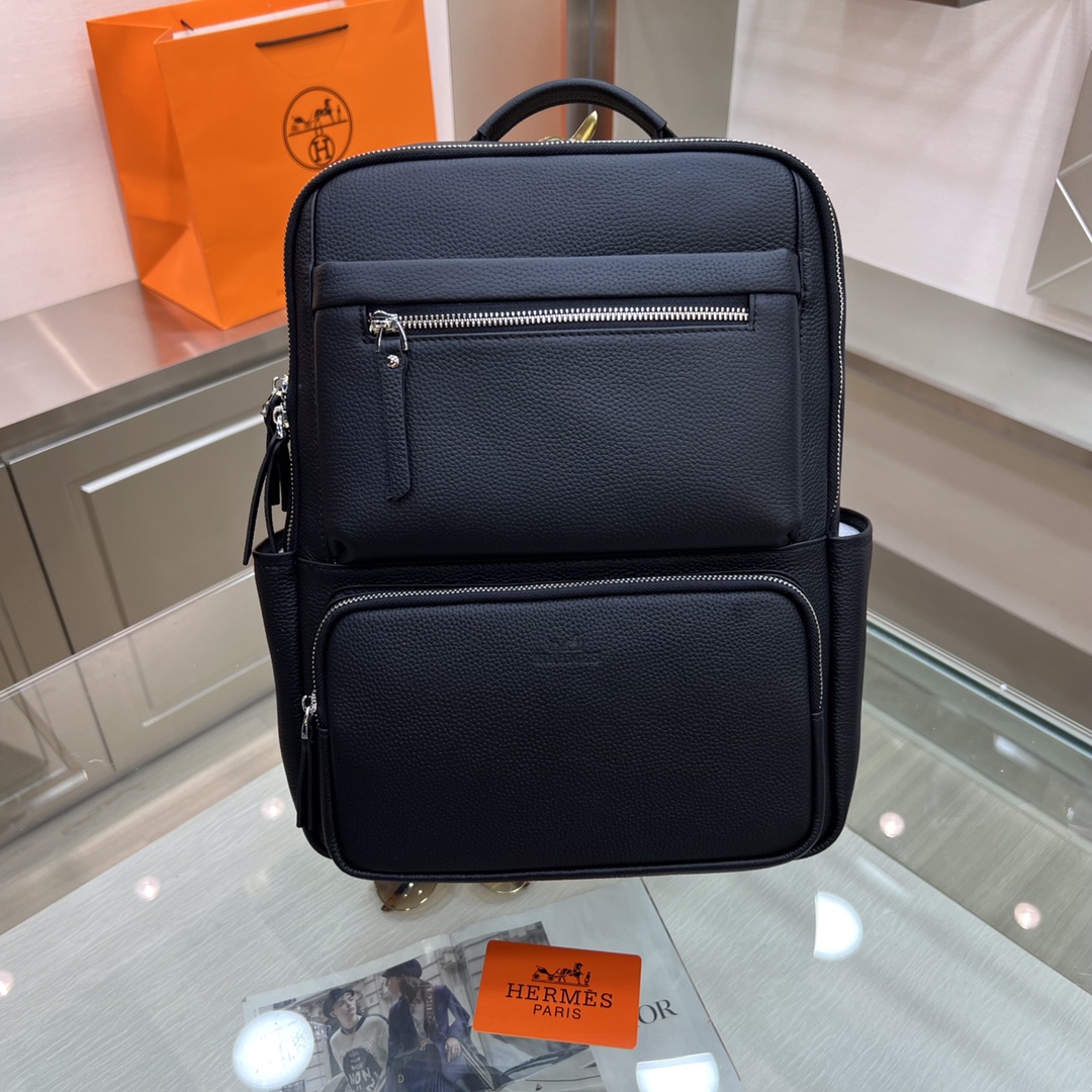 Hermes Bags Backpack Black Blue Khaki Men Cowhide