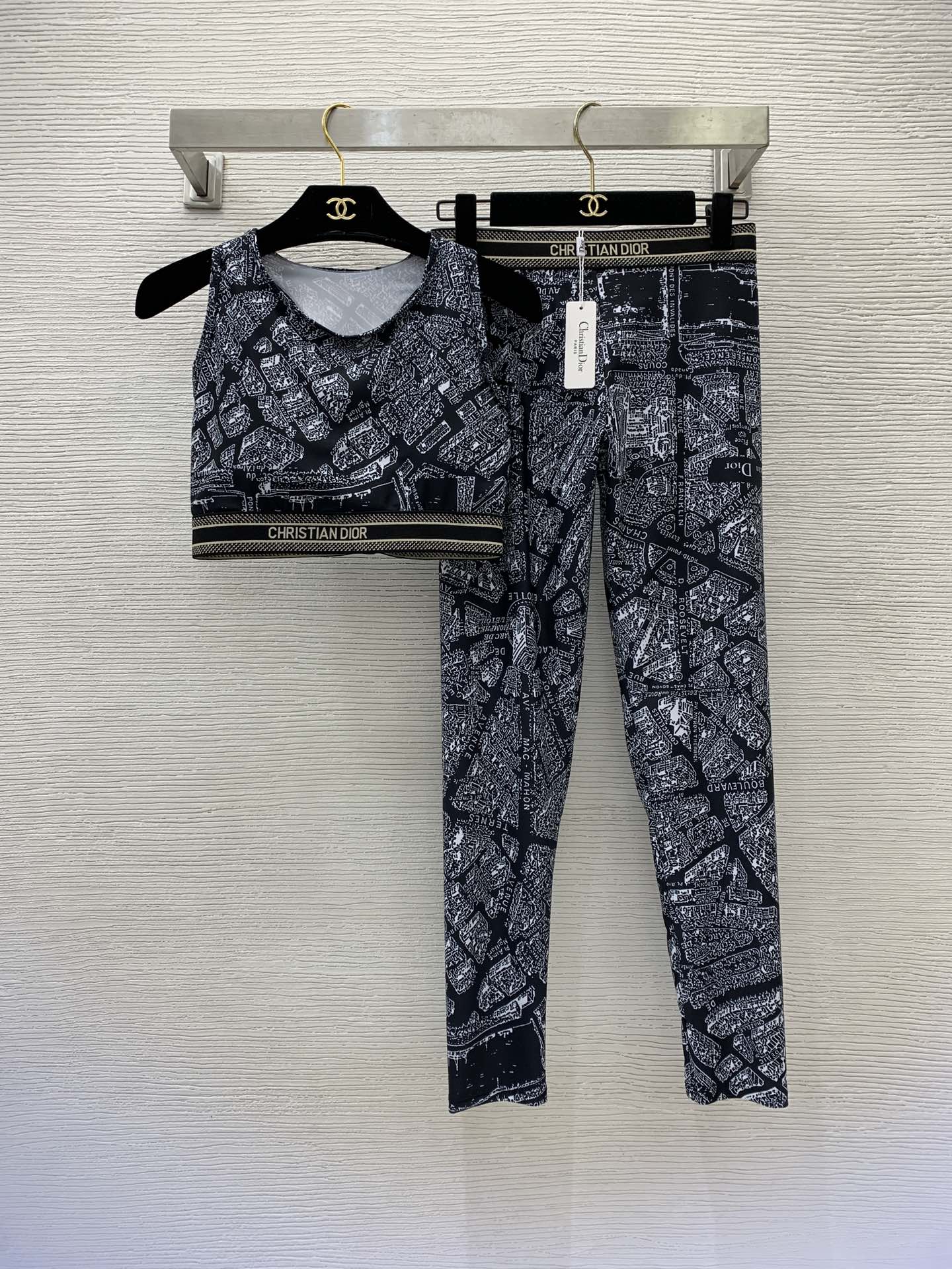 Dior Clothing Shirts & Blouses Tank Top Two Piece Outfits & Matching Sets Yoga Clothes Black Blue White Printing Spring/Summer Collection Sweatpants