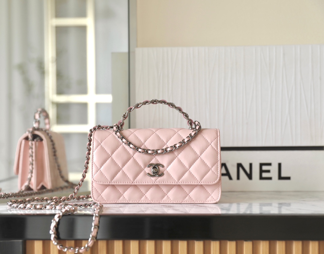 Chanel Crossbody & Shoulder Bags Light Pink Silver Set With Diamonds All Copper Calfskin Cowhide Fall/Winter Collection Chains