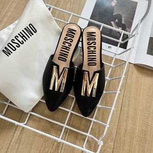 Moschino Replica Shoes Half Slippers Mules Orange Lychee Pattern All Copper Genuine Leather Spring Collection