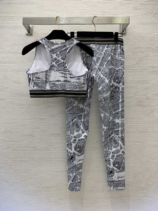 Fake Dior Clothing Tank Top Two Piece Outfits & Matching Sets Yoga Clothes UK Sale Black Blue White Printing Spring/Summer Collection Sweatpants