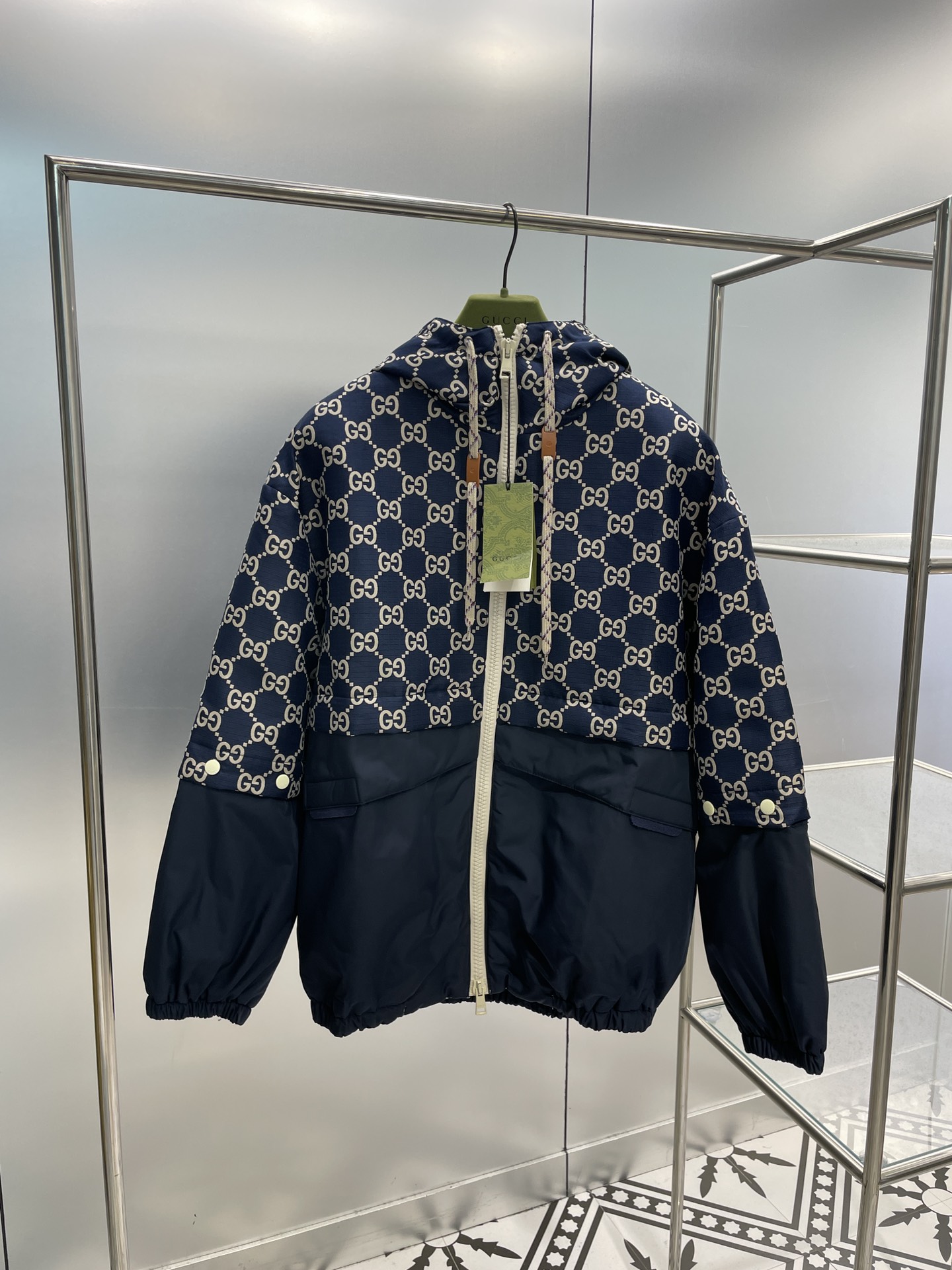 Gucci Clothing Coats & Jackets Blue White Lattice Fall/Winter Collection