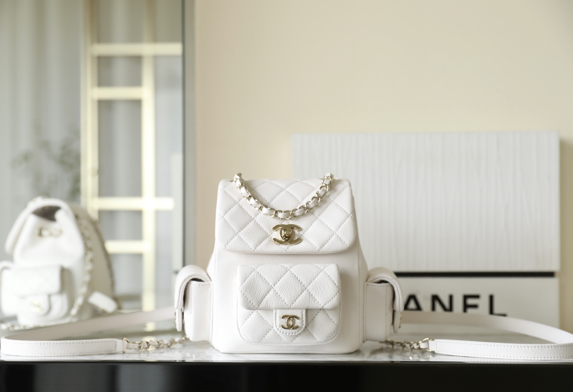 Chanel Bags Backpack White Gold Hardware Calfskin Cowhide Vintage