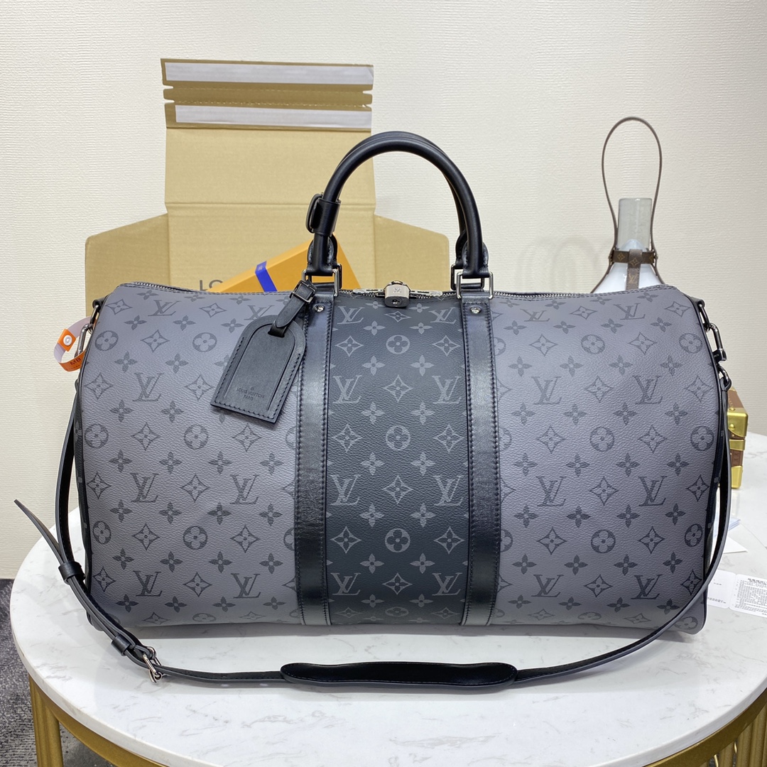 Louis Vuitton LV Keepall Travel Bags Black Grey Monogram Canvas M45392