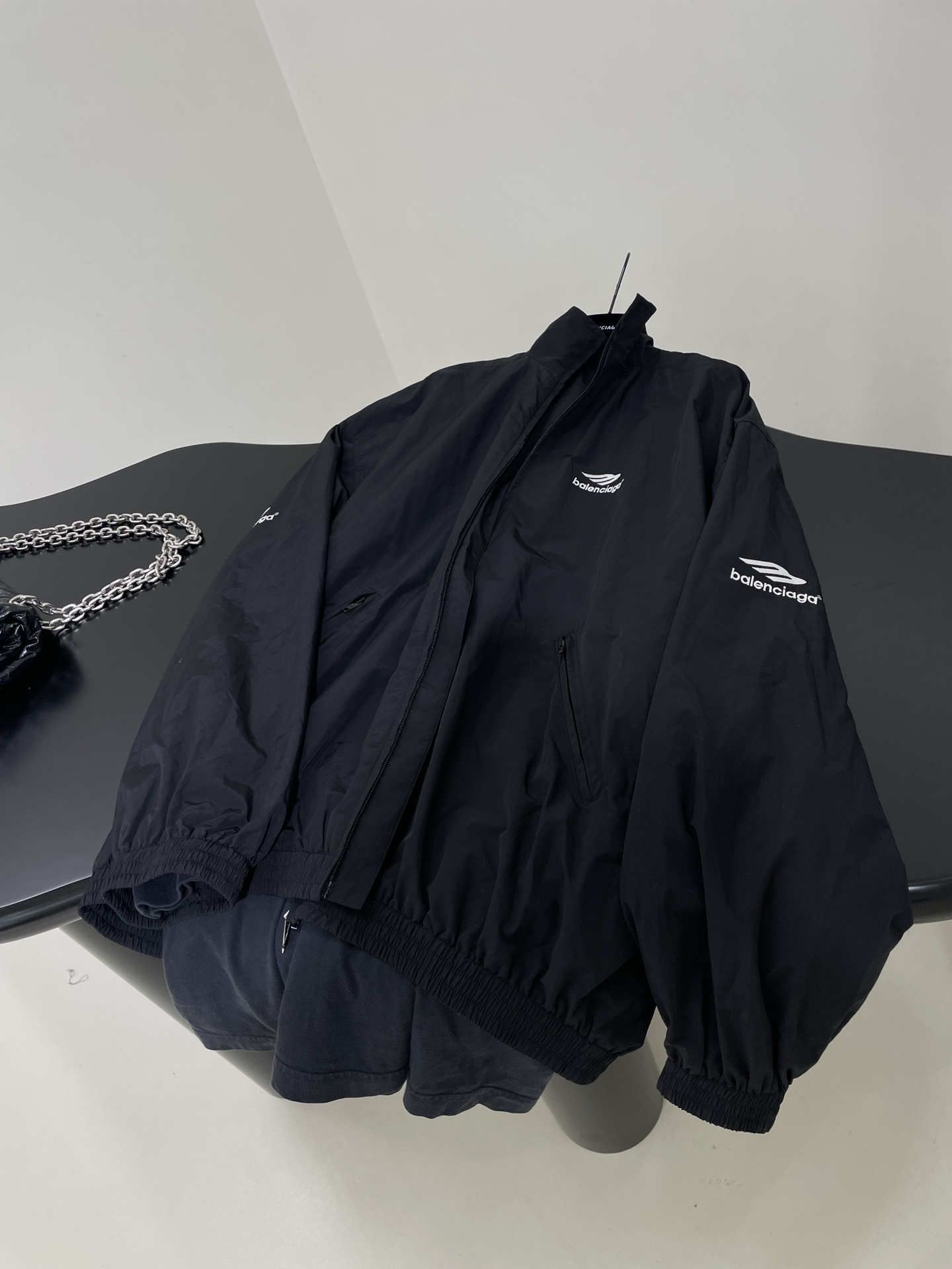 *新品3BSPORTSICONLAYEREDTRACKSUIT叠穿夹克科技府绸和复古平纹针织面料拼接两件