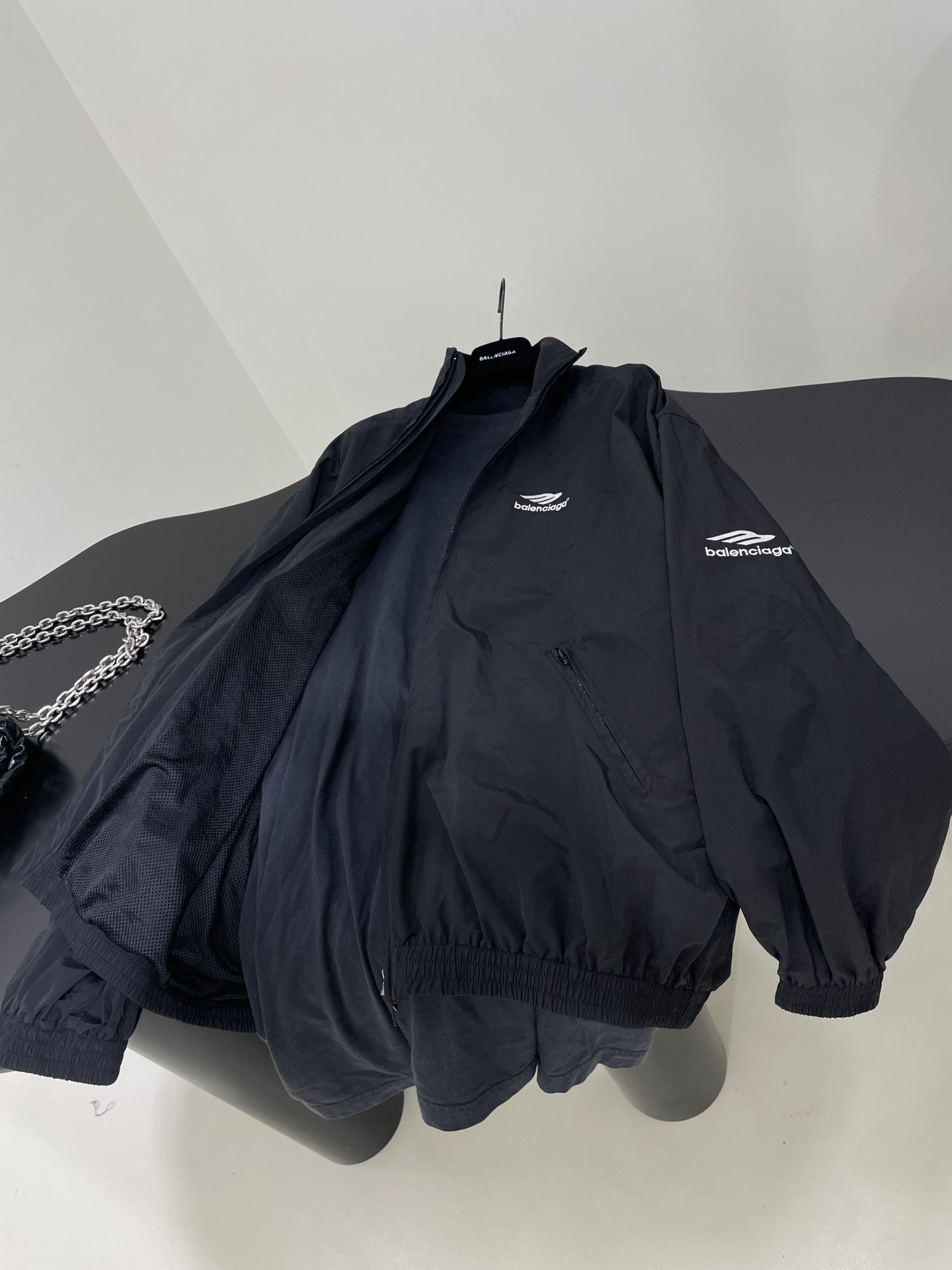 *新品3BSPORTSICONLAYEREDTRACKSUIT叠穿夹克科技府绸和复古平纹针织面料拼接两件