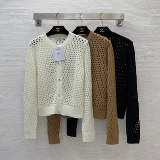Dior Clothing Cardigans Shirts & Blouses Openwork Wool Fall/Winter Collection Long Sleeve