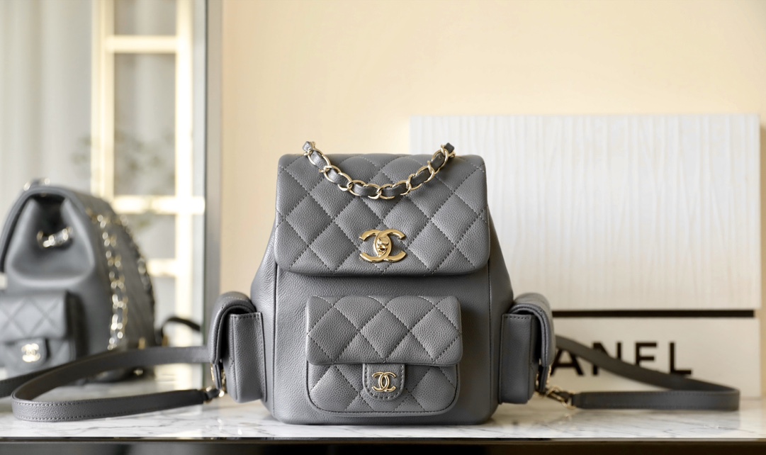 Chanel Bags Backpack Shop Designer
 Grey Gold Hardware Calfskin Cowhide Vintage