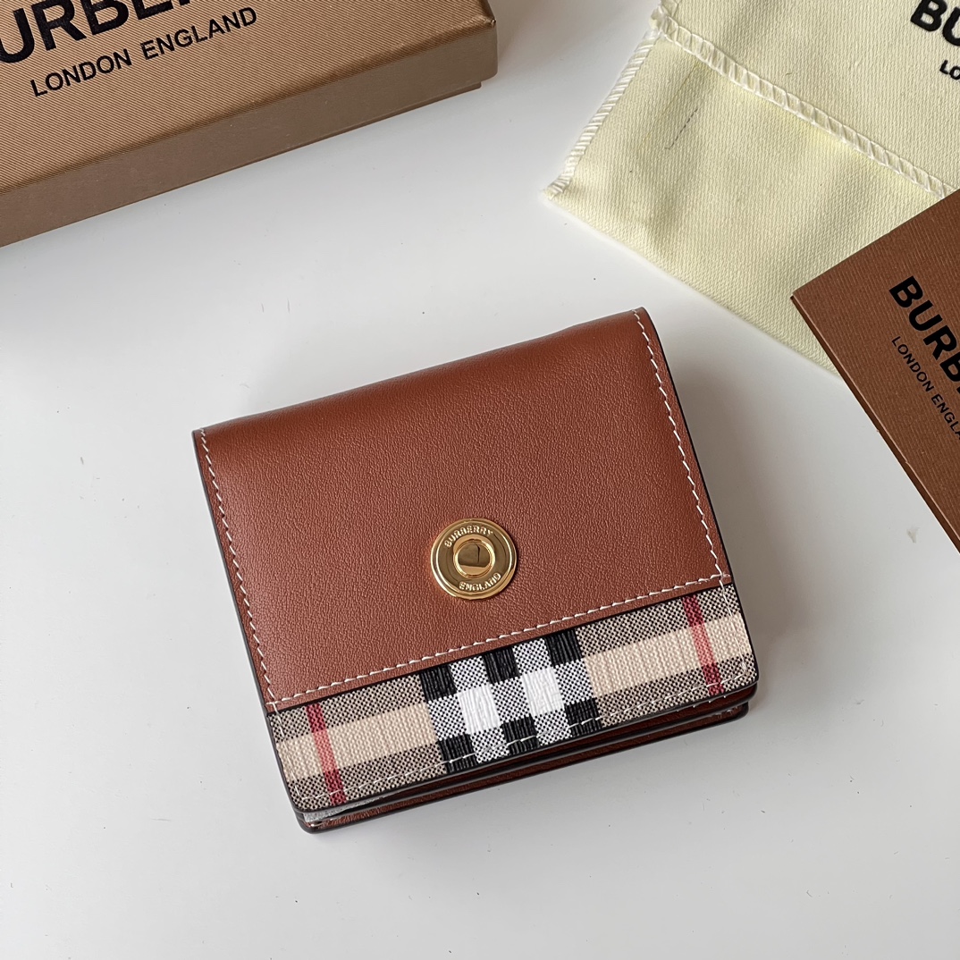 Burberry Vintage Check Leather Trifold Wallet Card Holder Compact Purse 2 i1700036961 9925 1