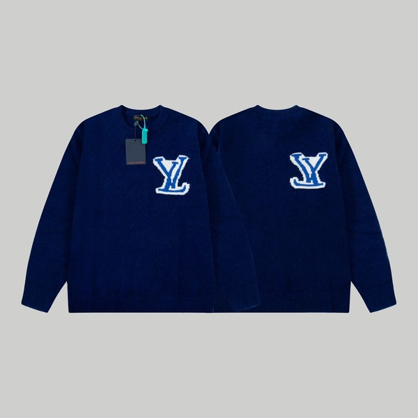 Louis Vuitton Clothing Knit Sweater Sweatshirts Blue Grey Knitting