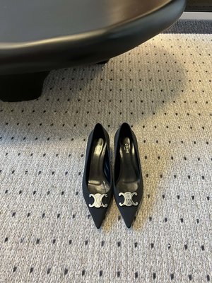 Celine Shoes High Heel Pumps Black Silver Cowhide Genuine Leather Winter Collection