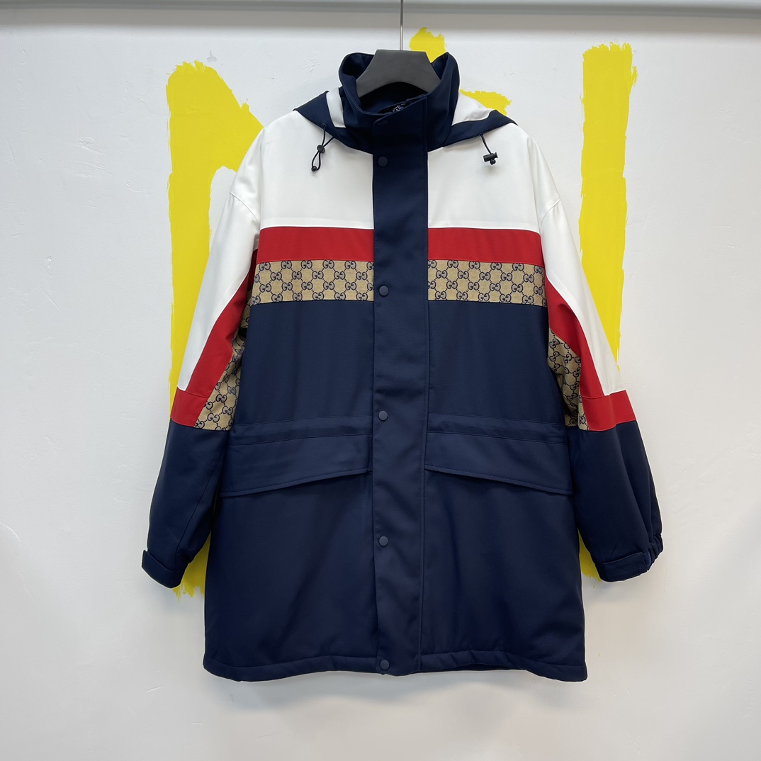 🧧Gucci Guqi, abrigo largo de hombre de alta calidad, nuevo estilo de invierno 2023, con tejido mate, acolchado (chaque…
