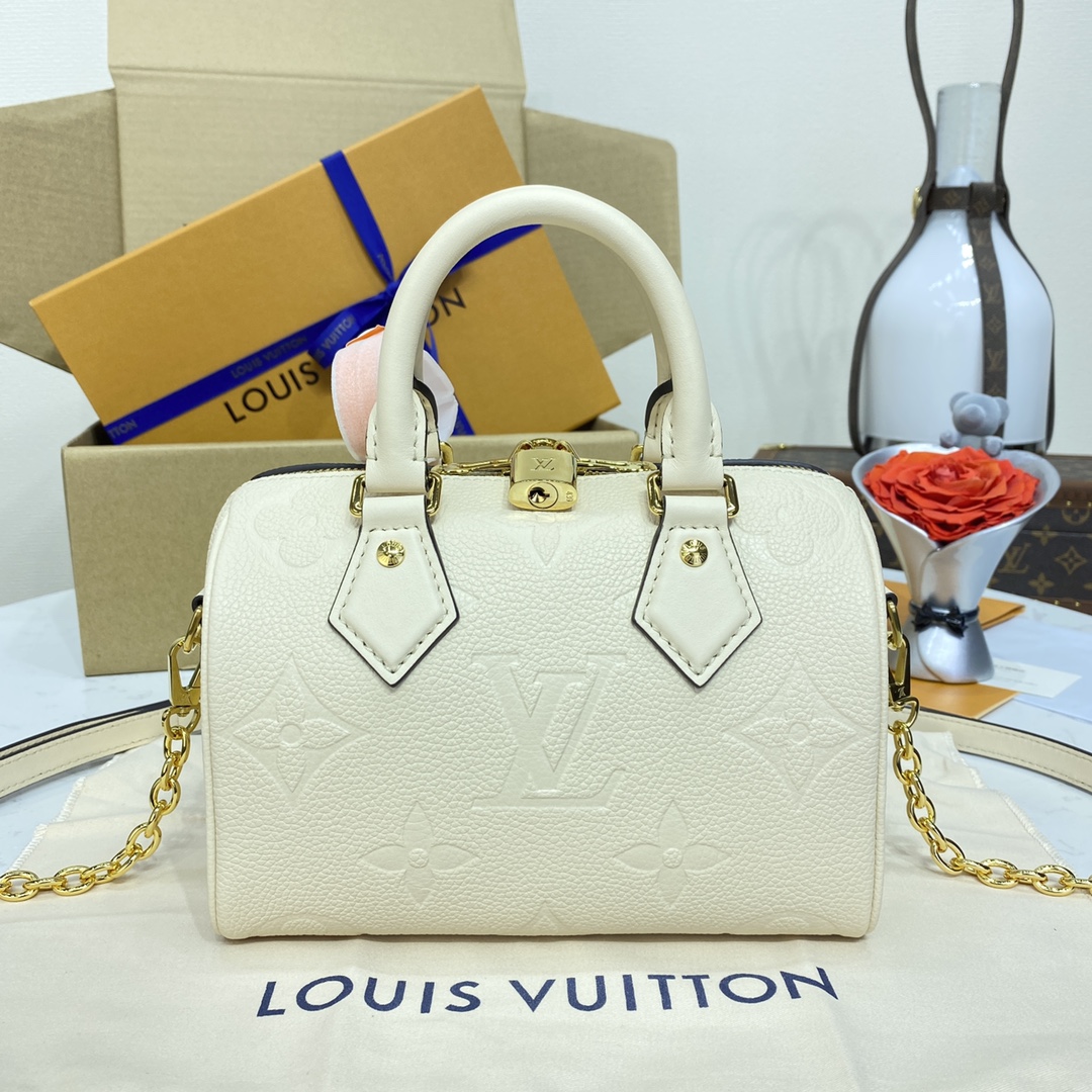 Louis Vuitton LV Speedy Sacos Bolsas Preto Branco Empreinte​ Fashion Correntes M58953