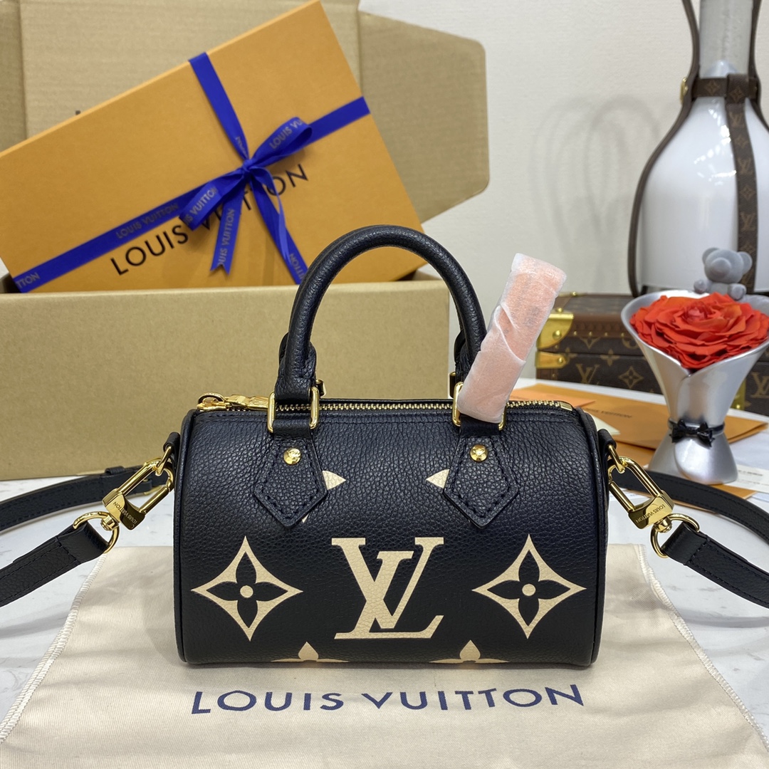 Louis Vuitton LV Speedy Sacos Bolsas Preto Branco Empreinte​ M81913