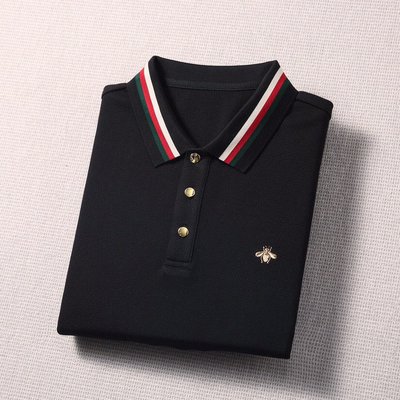Gucci Clothing Polo T-Shirt Black Gold White Cotton Fall/Winter Collection Vintage Long Sleeve
