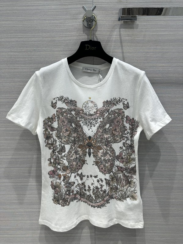 Dior Fashion Clothing T-Shirt Blue Printing Cotton Spring Collection