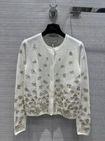 Wholesale
 Dior Clothing Cardigans Gold White Yellow Embroidery Cashmere Wool Spring Collection