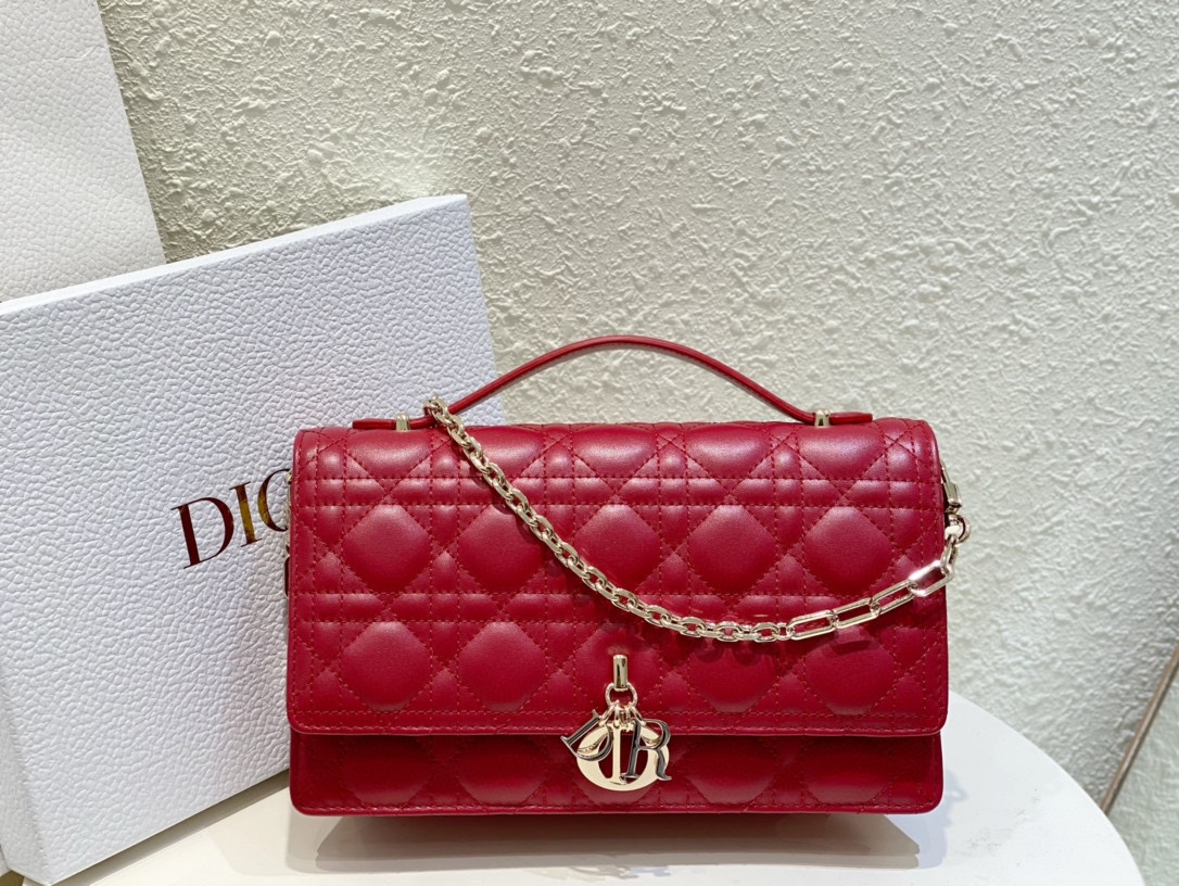 Dior Bolsos de mano Bolsos de embrague Rojo Piel de oveja Colección primavera Cadena