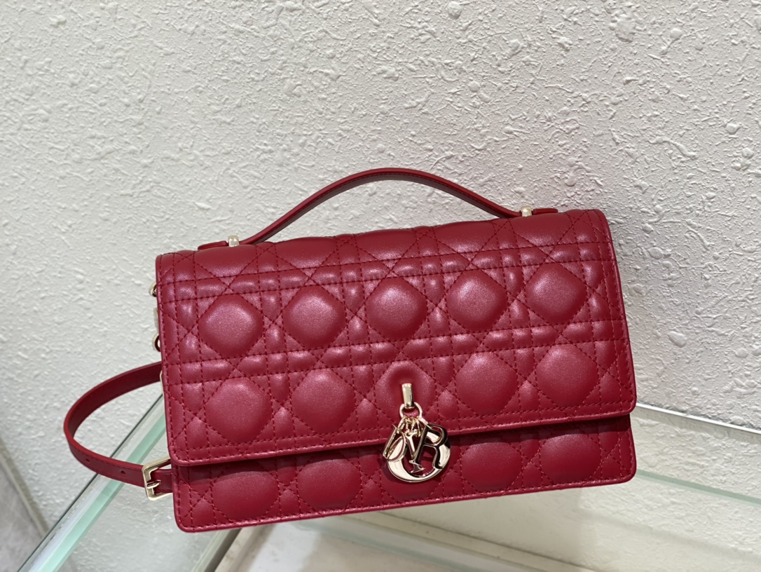 Dior Bolsos de mano Bolsos de embrague Rojo Piel de oveja Colección primavera Cadena