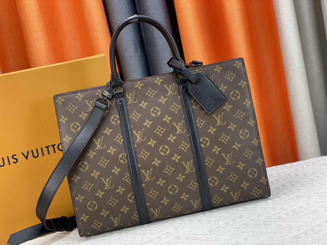 Louis Vuitton LV Sac Plat Briefcase Crossbody & Shoulder Bags Black Men Monogram Canvas Casual
