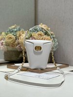 Dior Bucket Bags White Calfskin Cowhide Spring Collection Chains