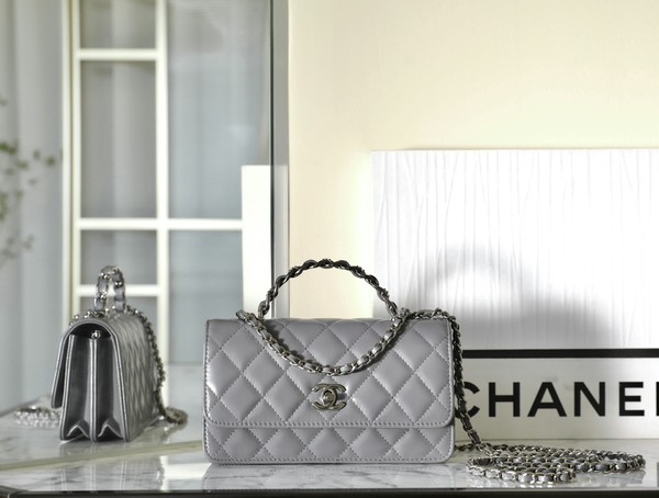 Chanel Crossbody & Shoulder Bags Grey Silver Set With Diamonds All Copper Calfskin Cowhide Fall/Winter Collection Chains