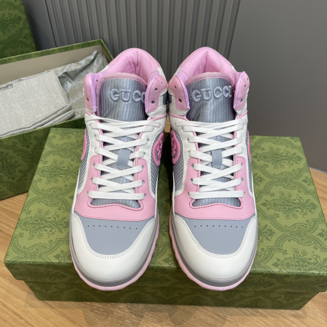 GUCCI MAC80 High-Top Sneakers Leather Distressed Pink