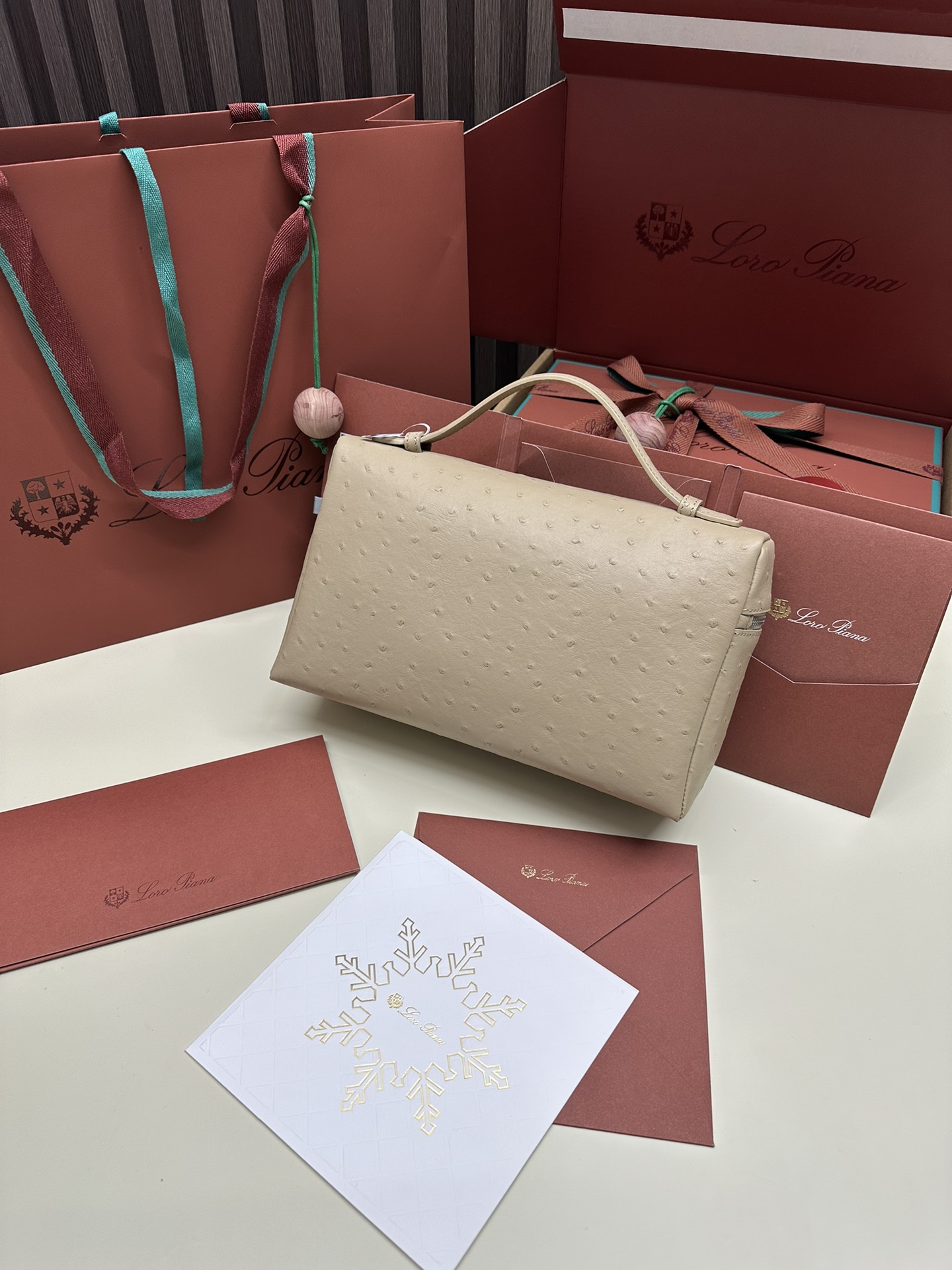 Loro Piana Ostrich Handbag with Extra Pocket and Silver Button - 图片 2