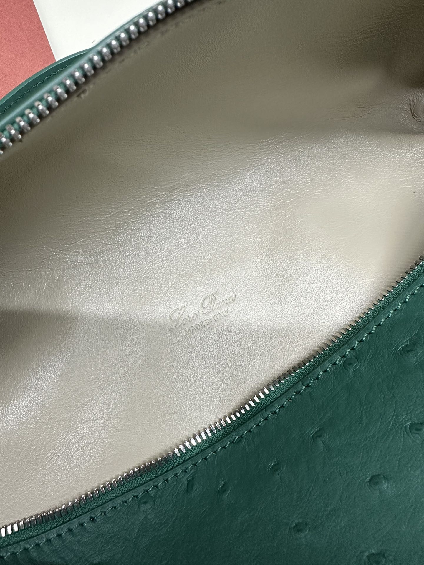 Loro Piana Ostrich Handbag with Extra Pocket and Silver Button - 图片 8