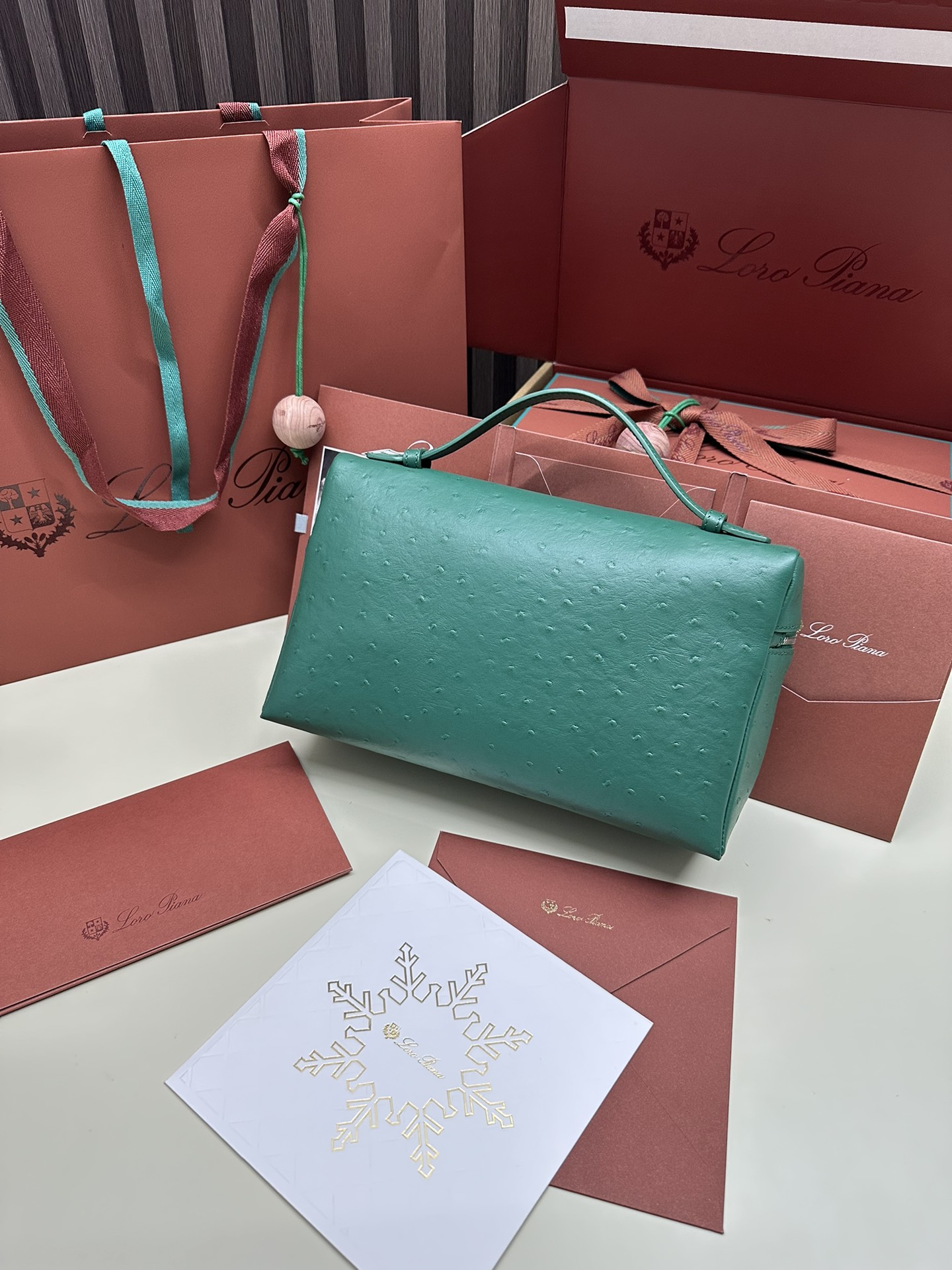 Loro Piana Ostrich Handbag with Extra Pocket and Silver Button - 图片 2