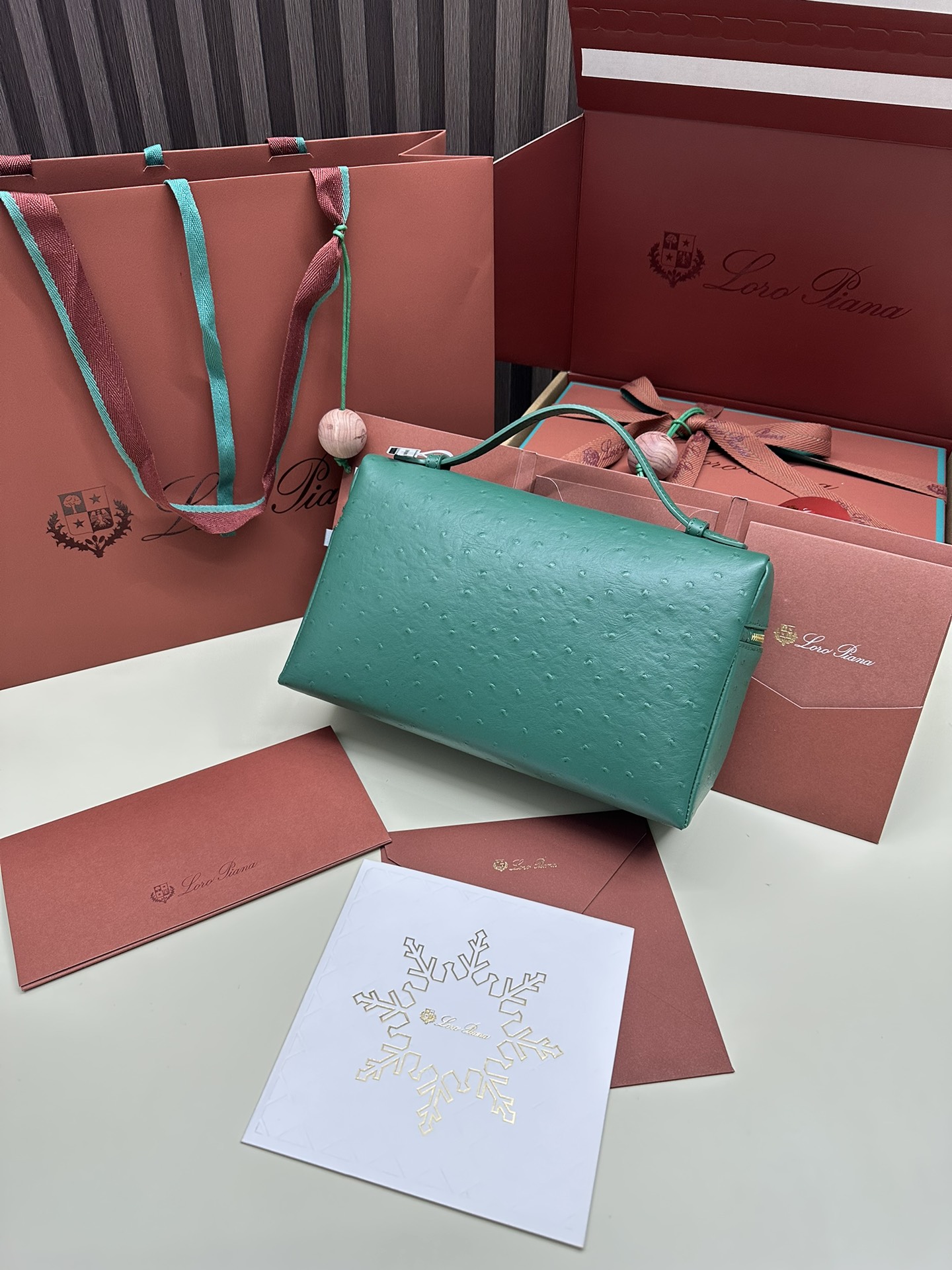 Loro Piana Ostrich Handbag with Extra Pocket and Gold Button - 图片 2