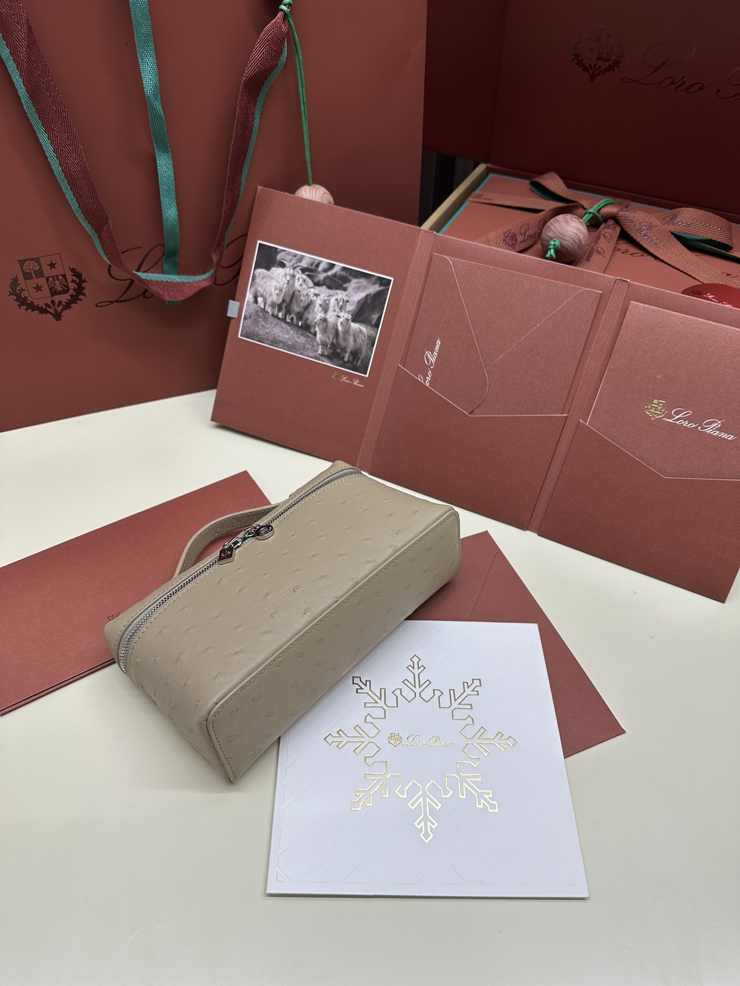 Luxury Ostrich Leather Handbag with Extra Pocket – Silver Button - 图片 4