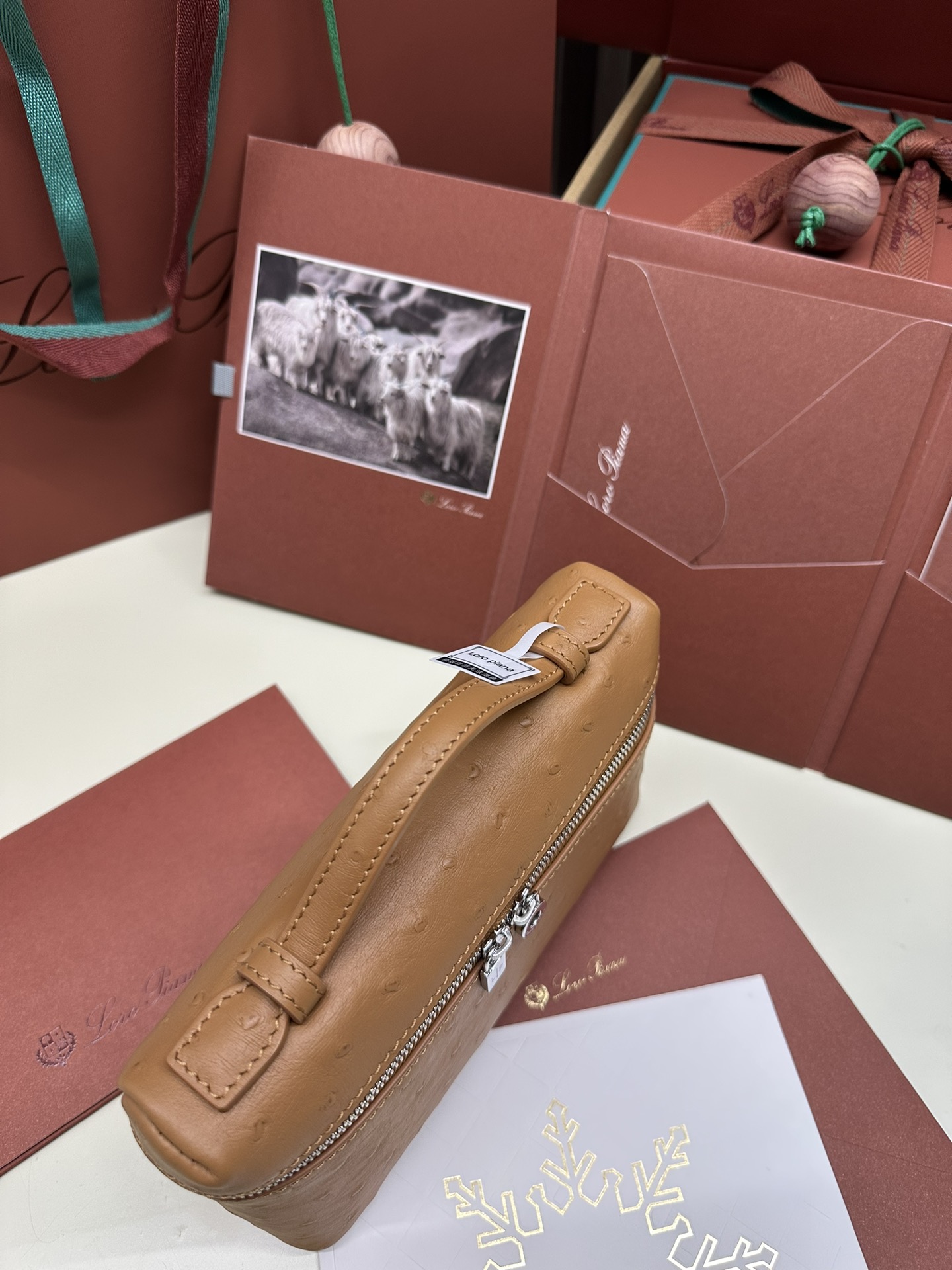 Luxury Ostrich Leather Handbag with Extra Pocket and Two-Way Zipper - 图片 6