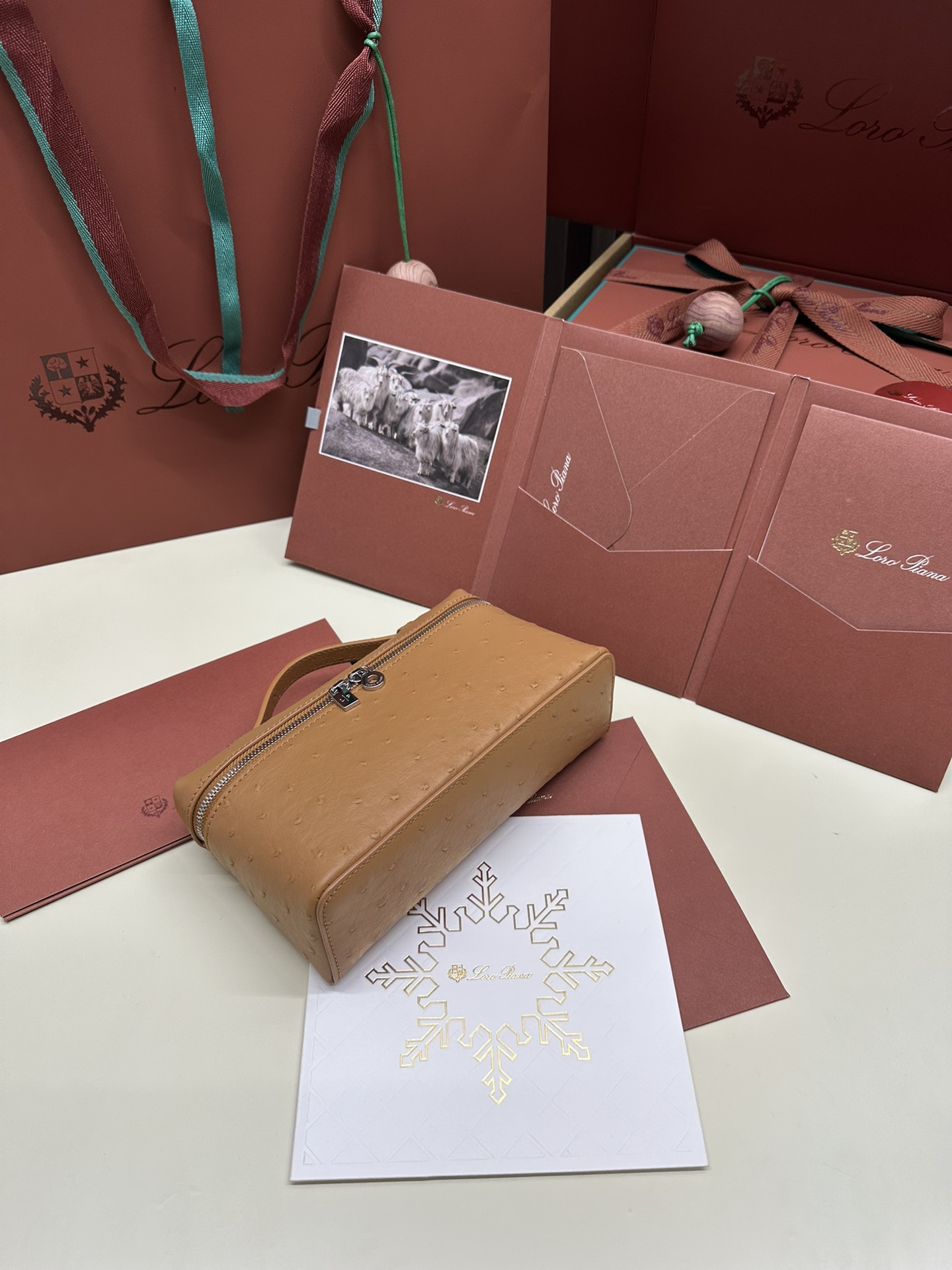 Luxury Ostrich Leather Handbag with Extra Pocket and Two-Way Zipper - 图片 4