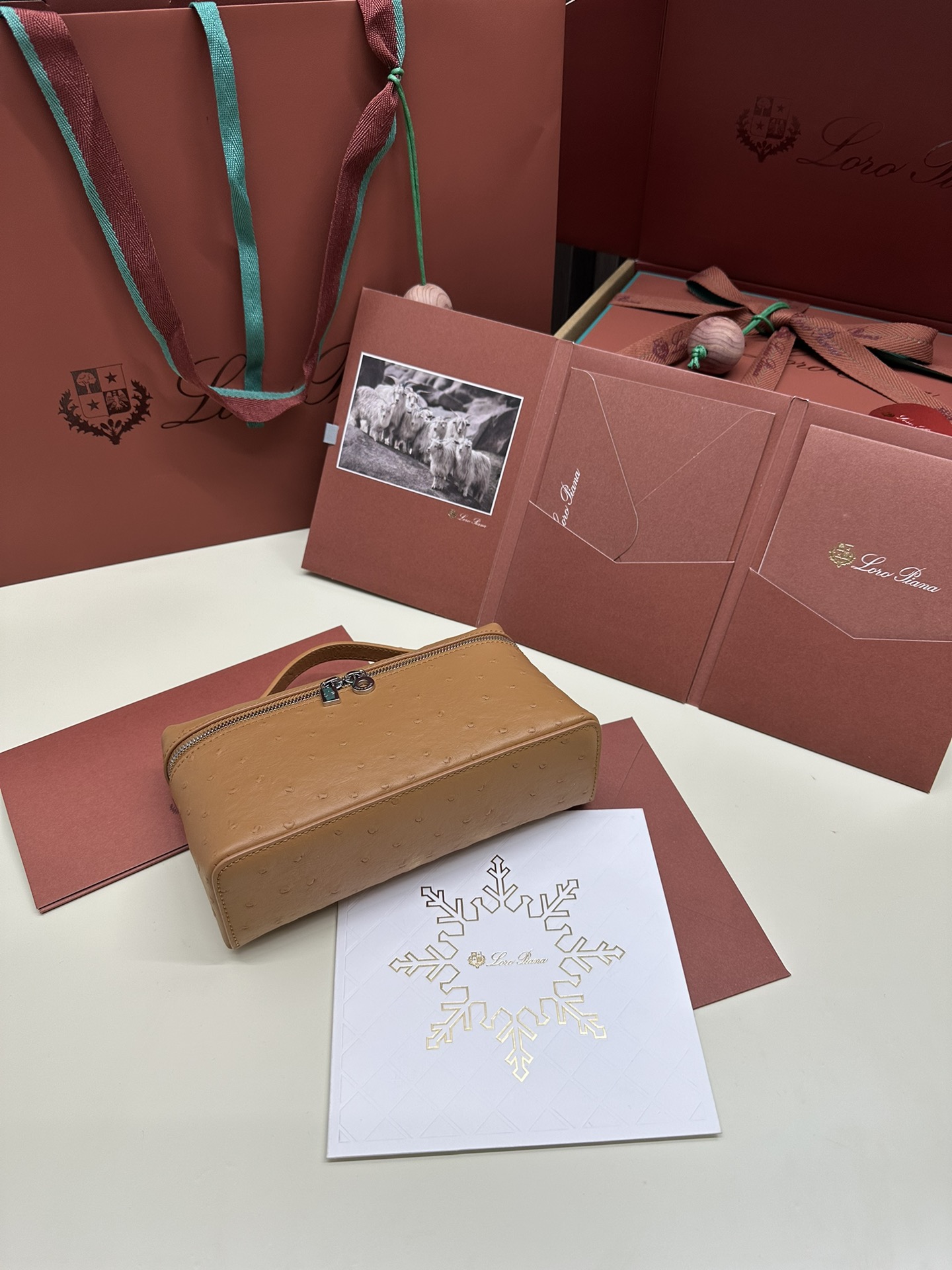Luxury Ostrich Leather Handbag with Extra Pocket and Two-Way Zipper - 图片 3