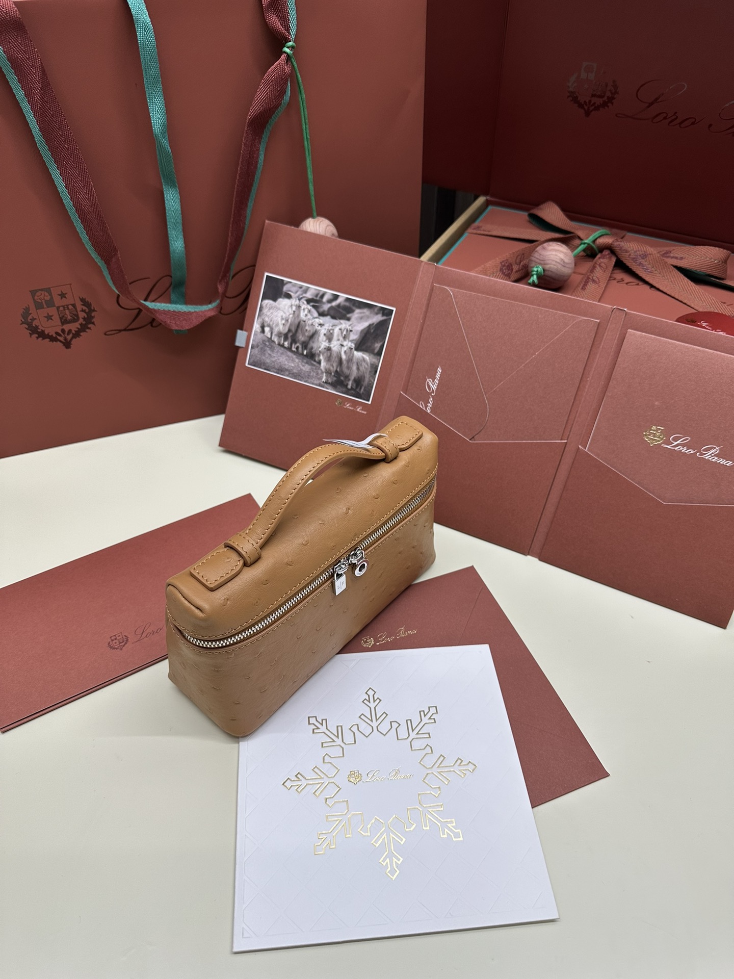 Luxury Ostrich Leather Handbag with Extra Pocket and Two-Way Zipper - 图片 5